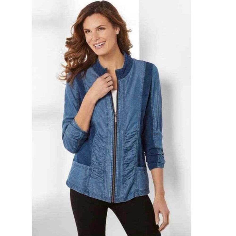Soft Surroundings Two Toned Blue Kendra Zip Jacket L